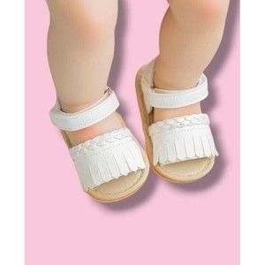 12-18M Toddler Girl Faux Leather White Velcro Strap Baby Beach Braid Sandals NEW